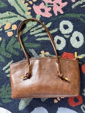 Brown Shoulder Bag with Gold-Tone Accents